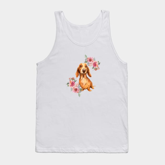 Cute Cream Brown Dachshund Doxie Puppy Watercolor Art Tank Top by AdrianaHolmesArt